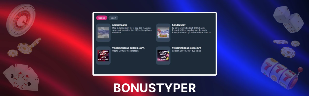Bonustyper pa miki casino